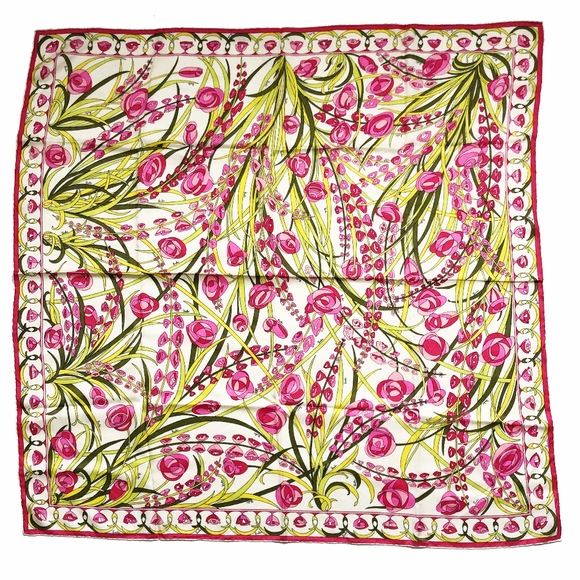 Emilio Pucci Silk Scarf Shawl Vibrant Florals Abstract 34in Vintage Rare Print - Picture 1 of 6